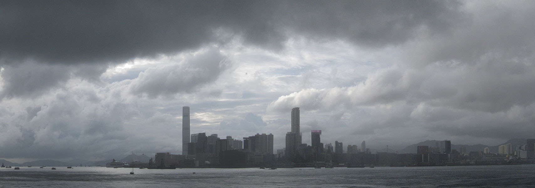 Moody, Cloudy, Panorama of Hong Kong Harbor